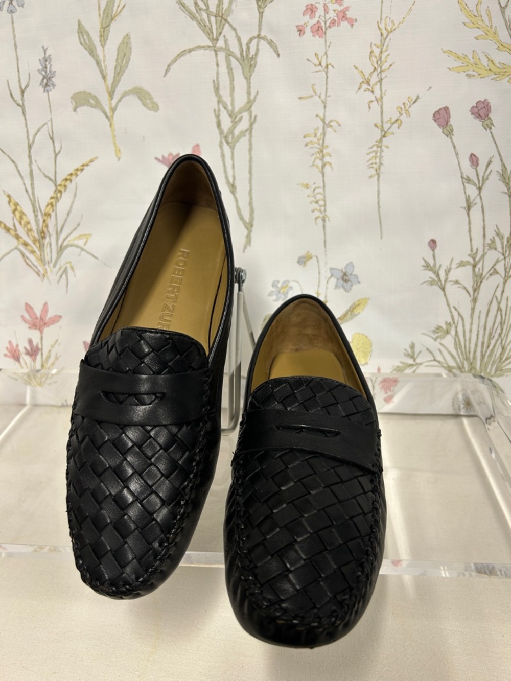 Robert Zur Black Woven Leather Penny Loafers